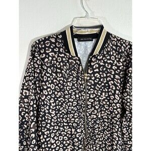 New Collection Women Leopard Black Gold Print Jacket Medium Zippered